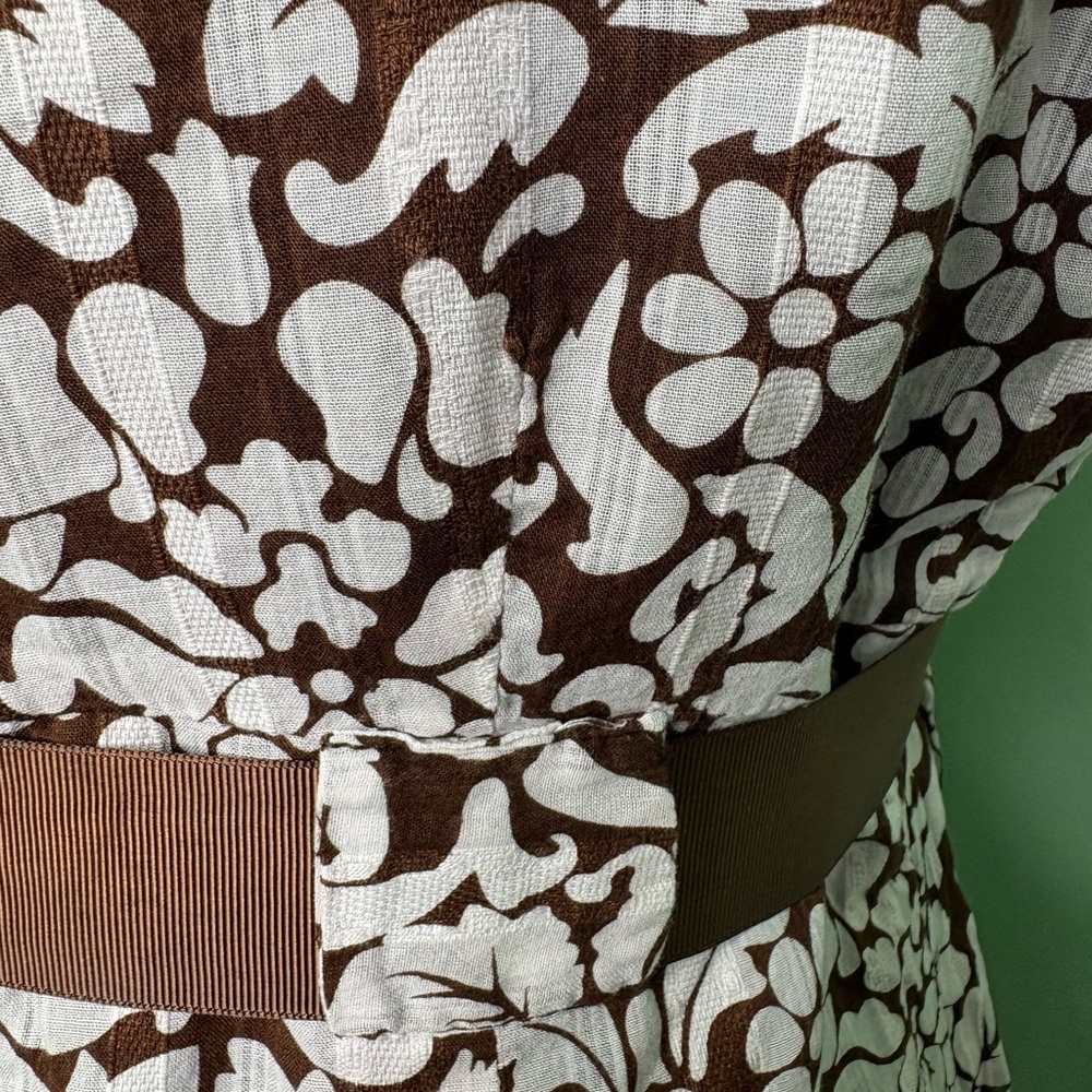 Robbie Bee Brown and White Patterned Midi Dress 12 zipper - Picture 7 of 10